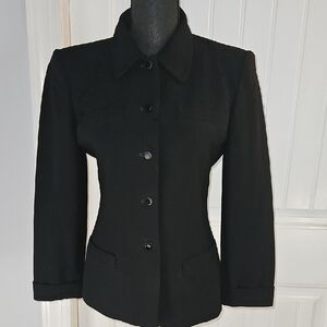Anna Sui black fitted blazer structured tailored jacket minimal chic EU 42